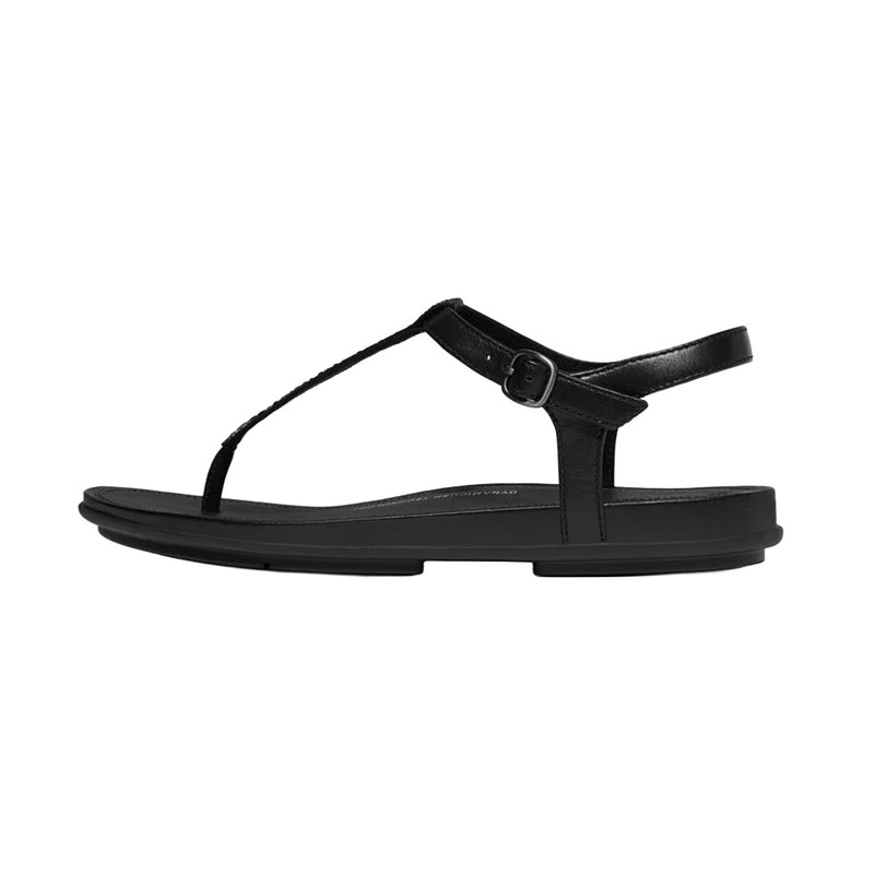FitFlop - Gracie Crystal-Mix Leather T-Strap Sandal Womens All Black