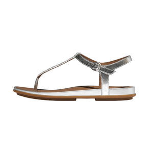 FitFlop - Gracie Crystal-Mix Leather T-Strap Sandals Womens Silver