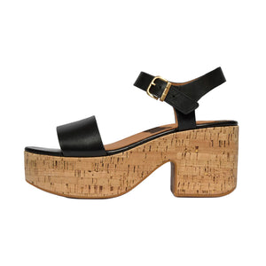 FitFlop - Platfforms Leather & Cork Heeled Ankle-Strap Sandals Womens Black