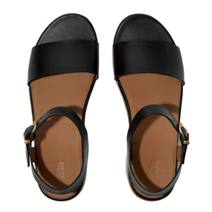 FitFlop - Platfforms Leather & Cork Heeled Ankle-Strap Sandals Womens Black