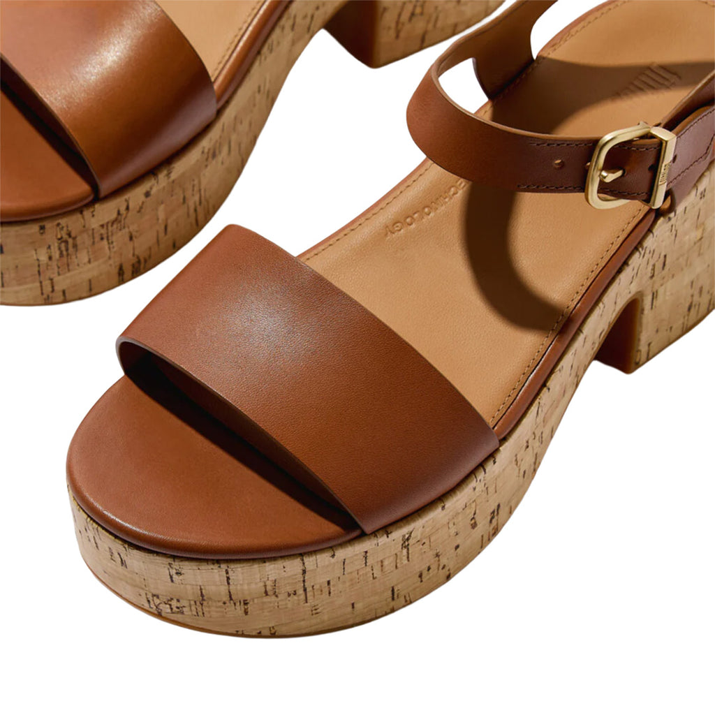FitFlop - Platfforms Leather & Cork Heeled Ankle-Strap Sandals Women Deep Tan