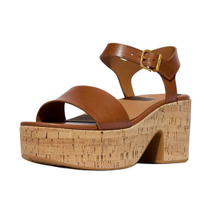 FitFlop - Platfforms Leather & Cork Heeled Ankle-Strap Sandals Women Deep Tan