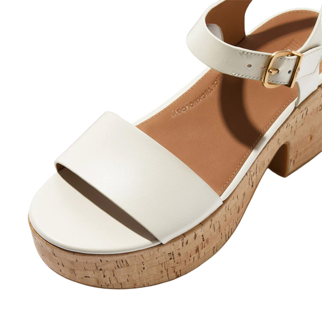 FitFlop - Platfforms Leather & Cork Heeled Ankle-Strap Sandals Womens Paris Beige