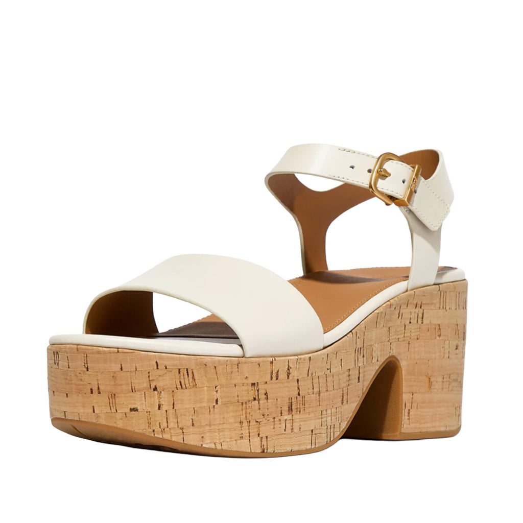 FitFlop - Platfforms Leather & Cork Heeled Ankle-Strap Sandals Womens Paris Beige