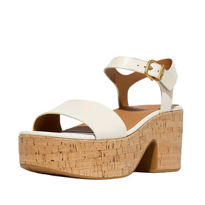 FitFlop - Platfforms Leather & Cork Heeled Ankle-Strap Sandals Womens Paris Beige