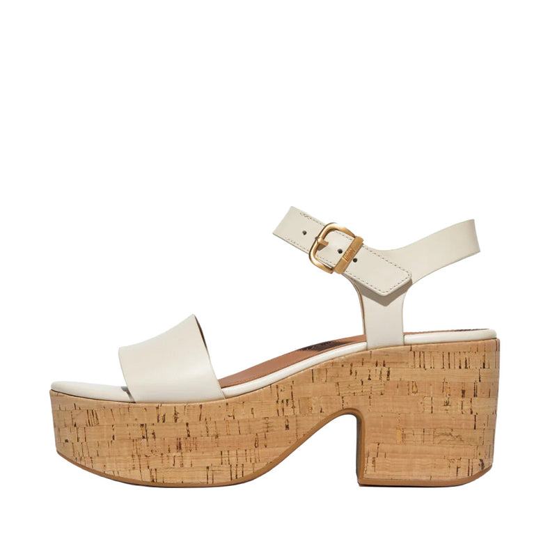 FitFlop - Platfforms Leather & Cork Heeled Ankle-Strap Sandals Womens Paris Beige