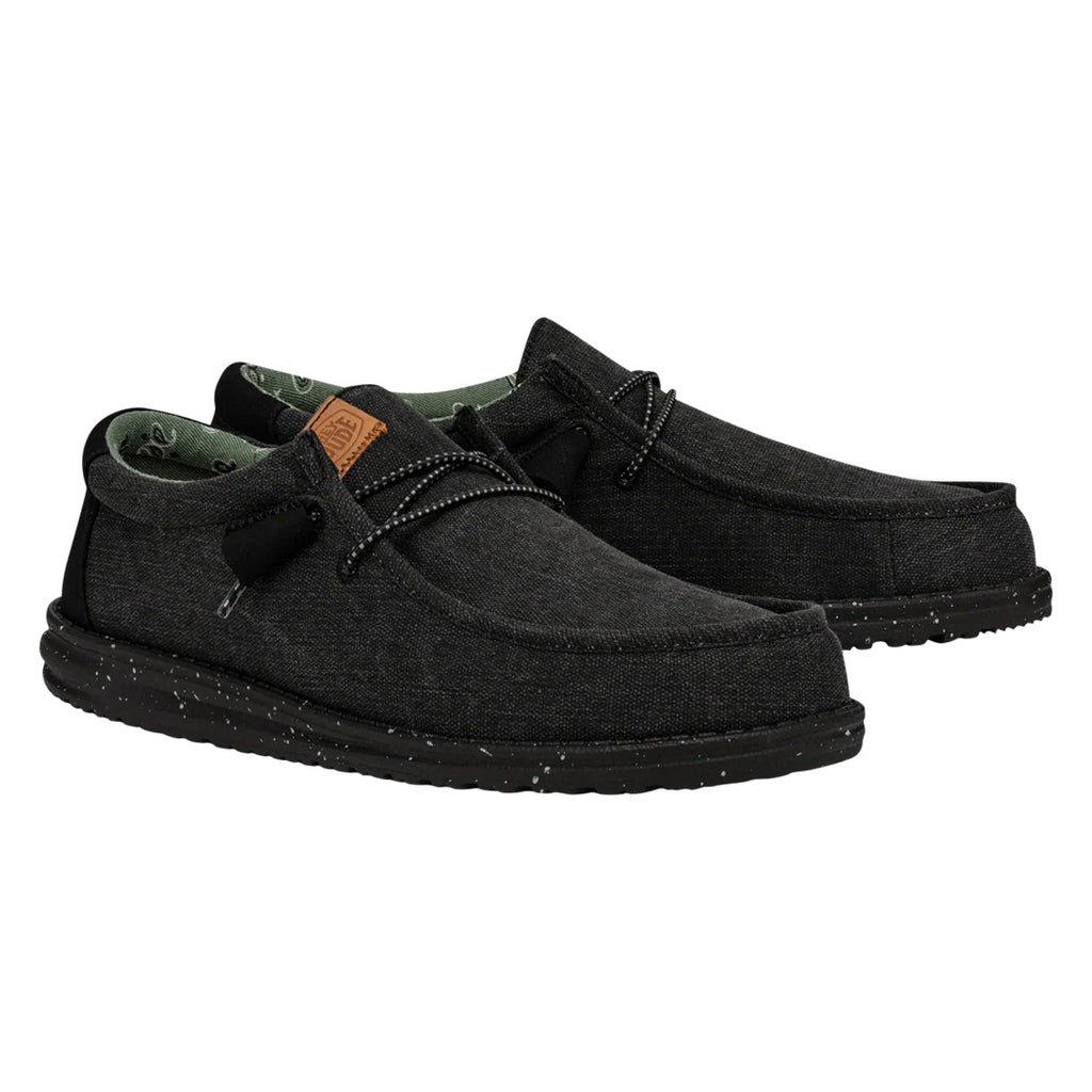 Hey Dude - Wally Washed Canvas Slip On Mens Shoe Black / Black