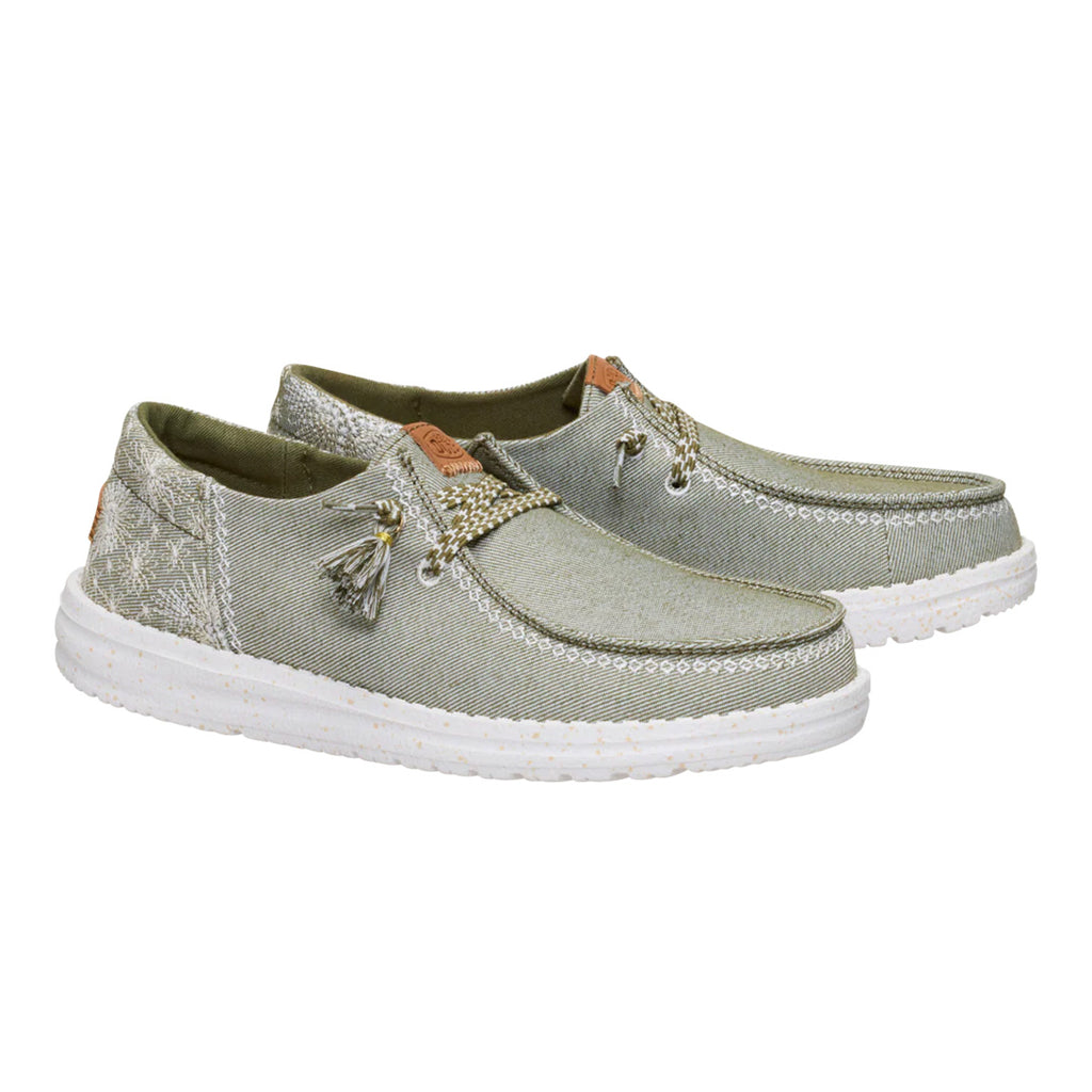 Hey Dude - Wendy Funk Embroidered Floral Slip On Womens Shoe Olive