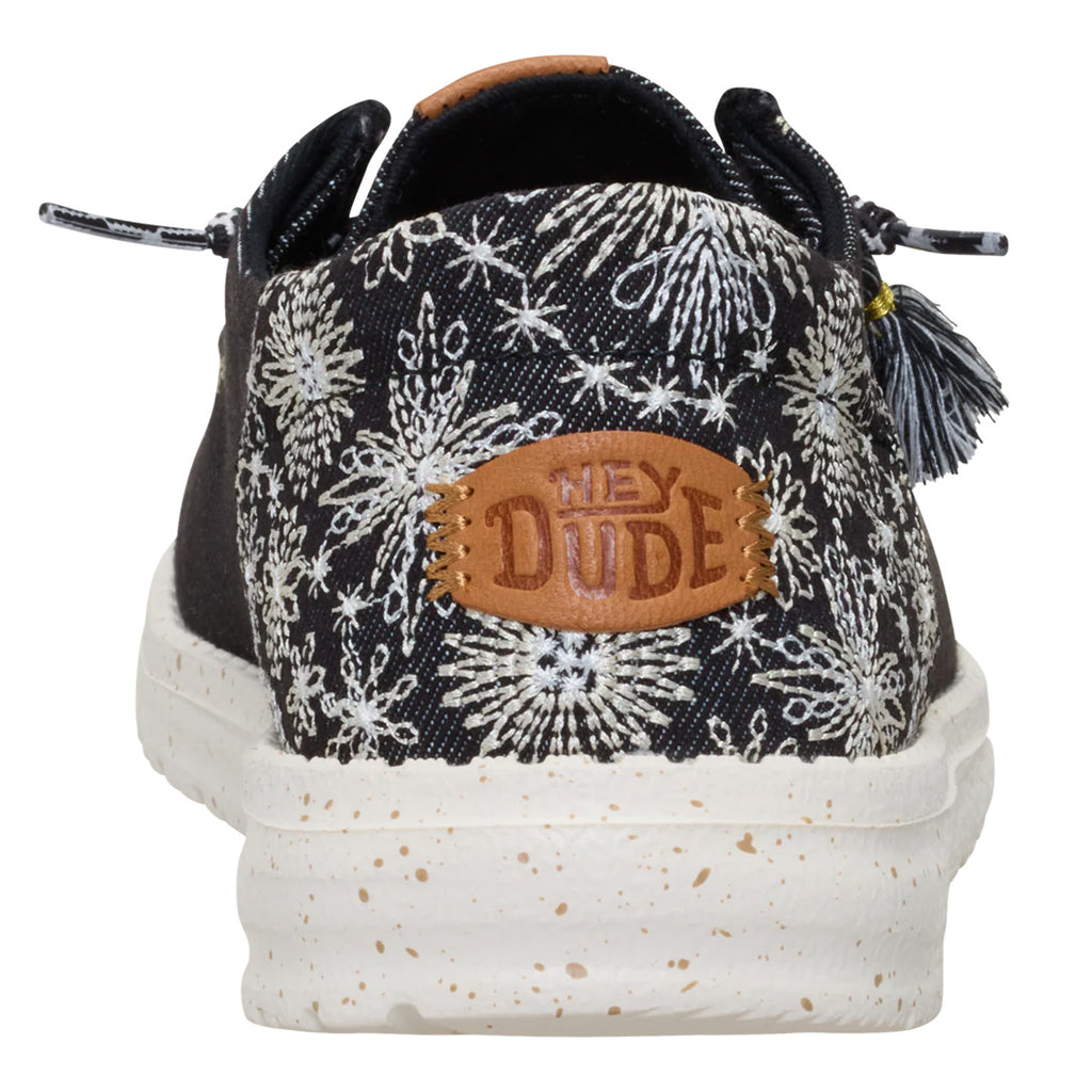 Hey Dude - Wendy Funk Embroidered Floral Slip On Womens Shoe Black