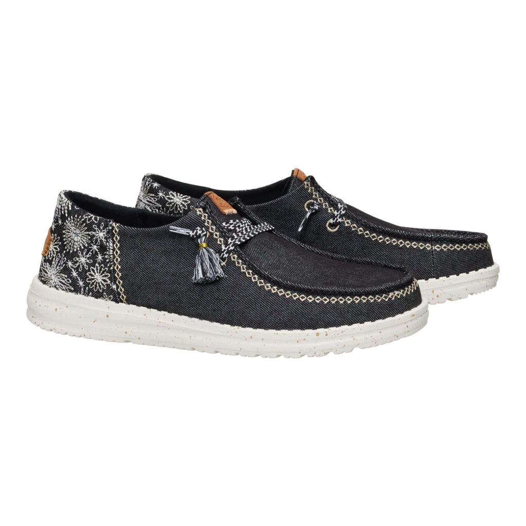 Hey Dude - Wendy Funk Embroidered Floral Slip On Womens Shoe Black