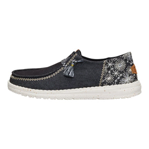 Hey Dude - Wendy Funk Embroidered Floral Slip On Womens Shoe Black