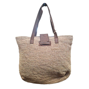 J Importers - Raffia Bag With Leather Closure