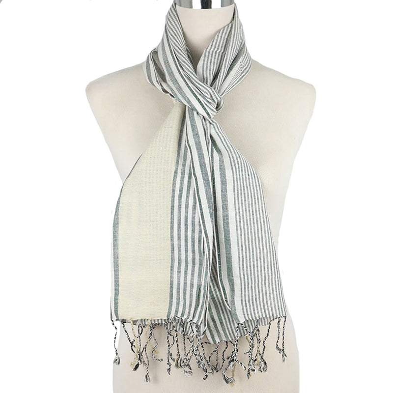 J Importers - Striped Scarf Womens Black & Sand