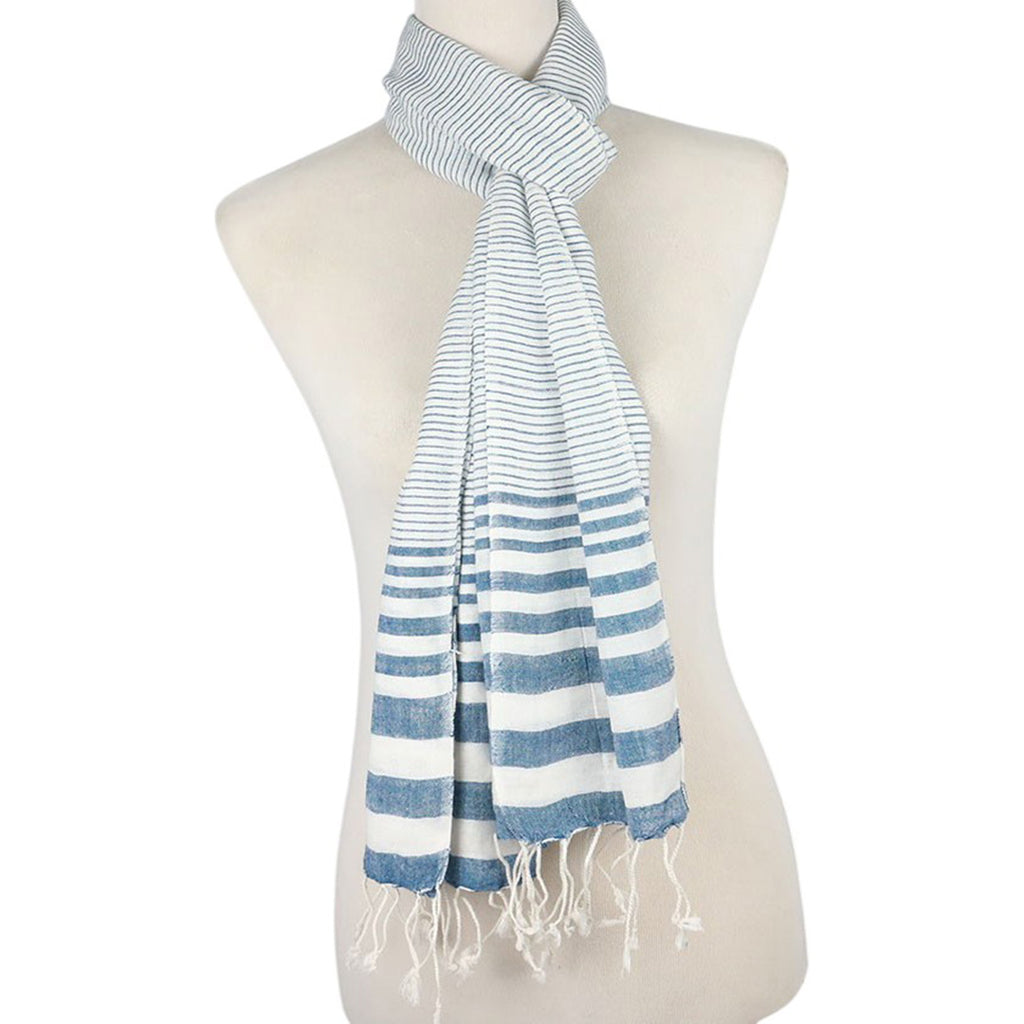 J Importers - Striped Scarf Womens Blue