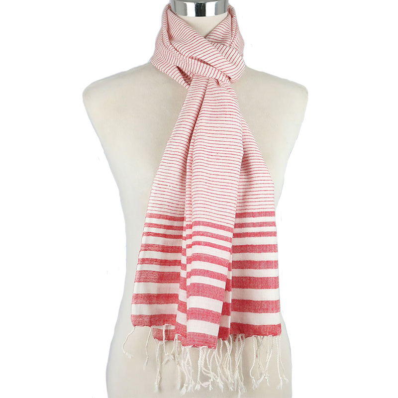 J Importers - Striped Scarf Womens Red