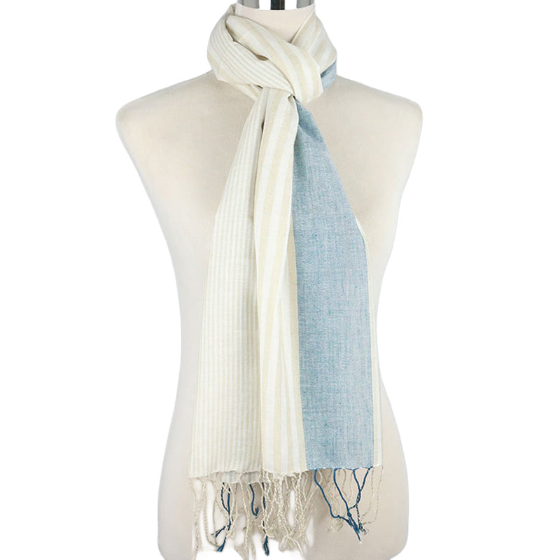 J Importers - Striped Scarf Womens Sand/Navy