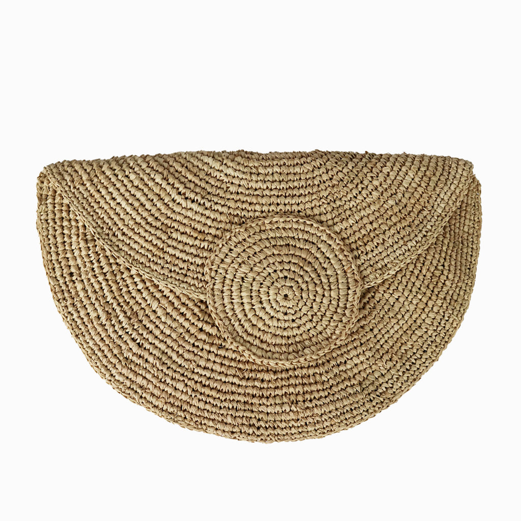 J Importers - Crocheted Half Moon Raffia Clutch