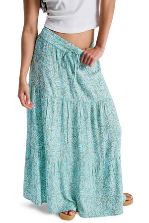 Roxy After Hours Crinckle Maxi Skirt Womens Oil Green Wildside Paisley