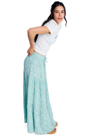 Roxy After Hours Crinckle Maxi Skirt Womens Oil Green Wildside Paisley