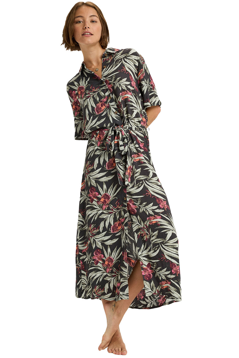 Roxy - Island Escape Printed Dress Womens Phantom Wind Swept Floral Crin