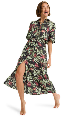 Roxy - Island Escape Printed Dress Womens Phantom Wind Swept Floral Crin