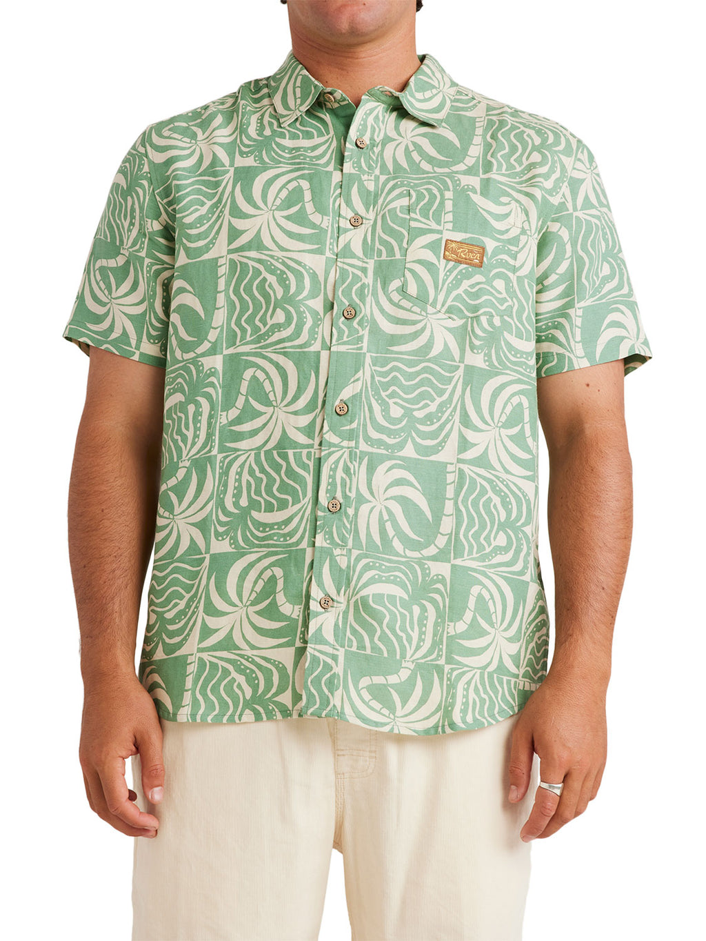 RVCA - Exotica Short Sleeve Button Up Shirt Mens Granite Green