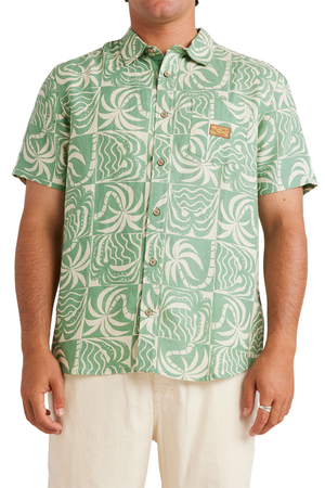 RVCA - Exotica Short Sleeve Button Up Shirt Mens Granite Green