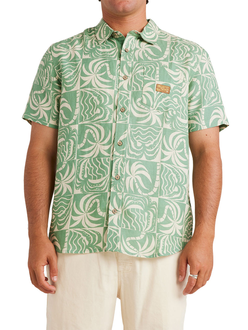 RVCA - Exotica Short Sleeve Button Up Shirt Mens Granite Green