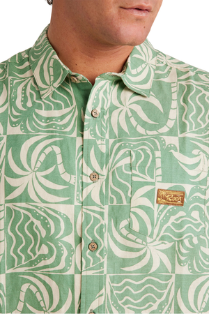 RVCA - Exotica Short Sleeve Button Up Shirt Mens Granite Green
