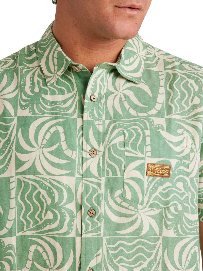 RVCA - Exotica Short Sleeve Button Up Shirt Mens Granite Green