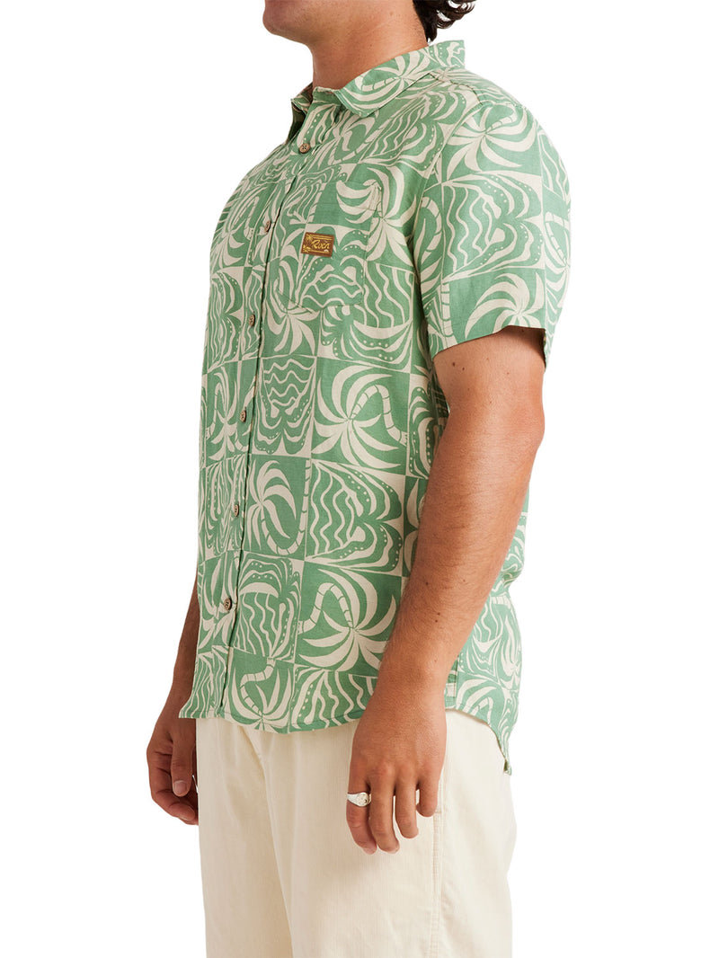 RVCA - Exotica Short Sleeve Button Up Shirt Mens Granite Green