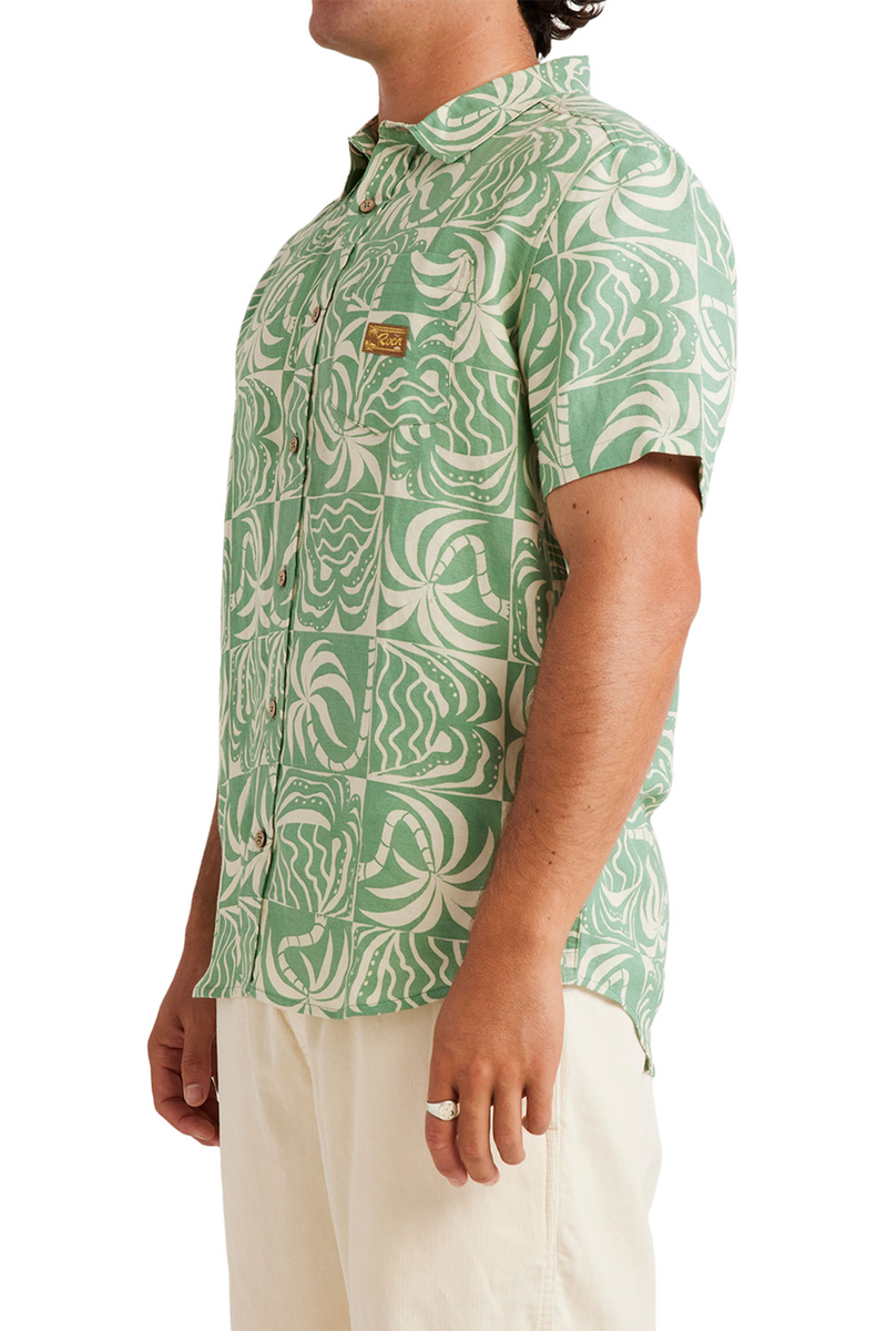 RVCA - Exotica Short Sleeve Button Up Shirt Mens Granite Green
