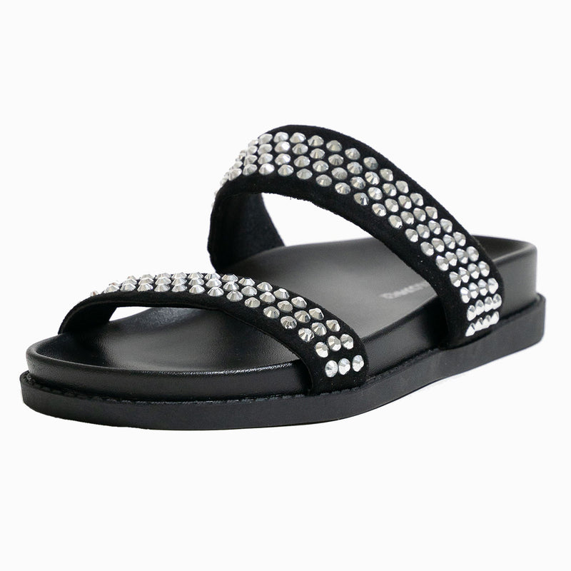 Saint & Summer - Donatella Double Strap Full Studded Short Spike Slide Black