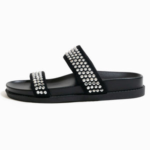 Saint & Summer - Donatella Double Strap Full Studded Short Spike Slide Black