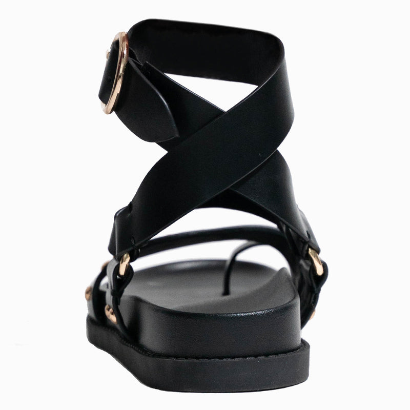 Saint & Summer - Flavia Embellished Sole Ankle Wrap Strap Sandal Black