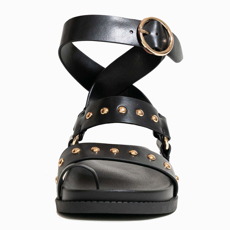 Saint & Summer - Flavia Embellished Sole Ankle Wrap Strap Sandal Black