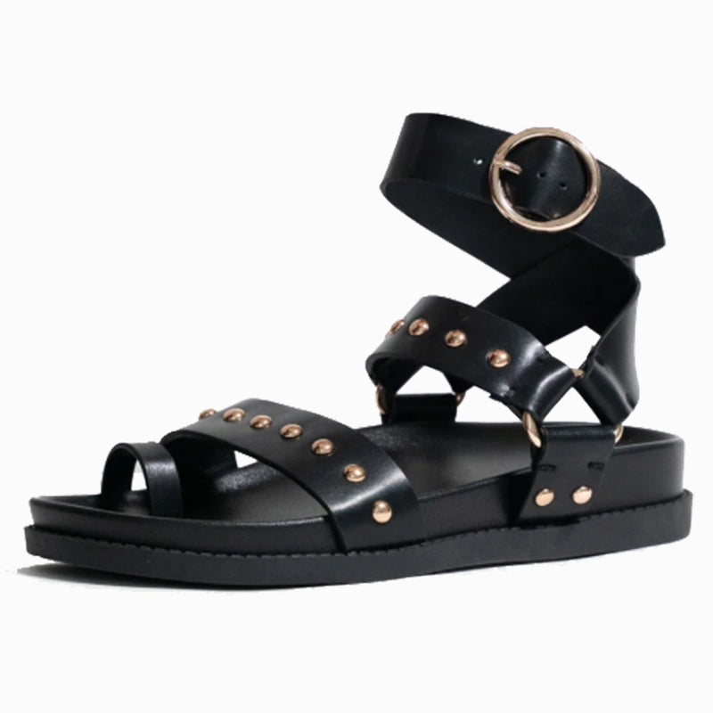 Saint & Summer - Flavia Embellished Sole Ankle Wrap Strap Sandal Black