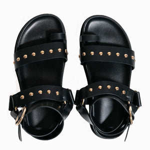 Saint & Summer - Flavia Embellished Sole Ankle Wrap Strap Sandal Black