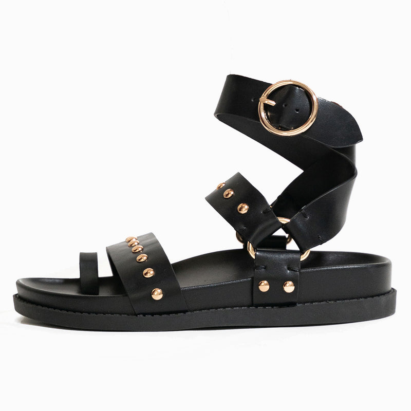 Saint & Summer - Flavia Embellished Sole Ankle Wrap Strap Sandal Black