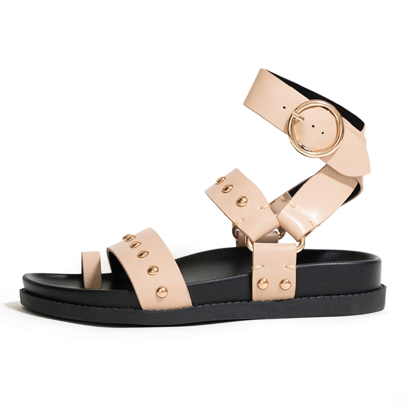 Saint & Summer - Flavia Embellished Sole Ankle Wrap Strap Sandal Oatmeal