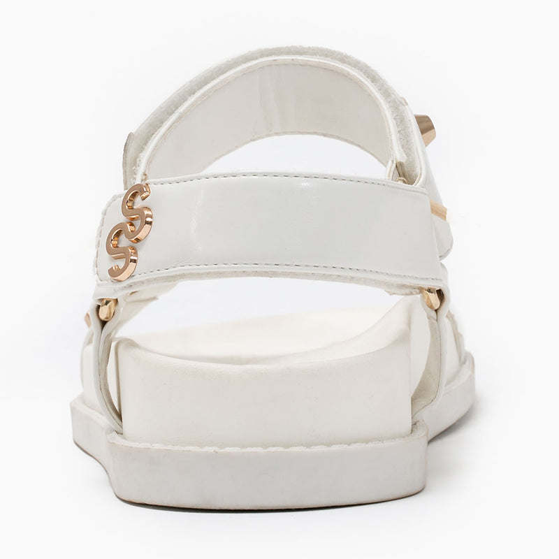 Saint & Summer - Starry Stud & Eyelet Velcro Chunky Sandals White