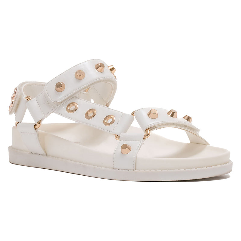 Saint & Summer - Starry Stud & Eyelet Velcro Chunky Sandals White