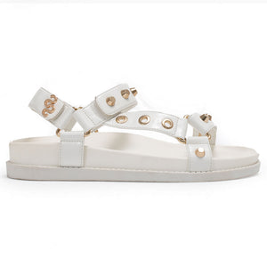 Saint & Summer - Starry Stud & Eyelet Velcro Chunky Sandals White