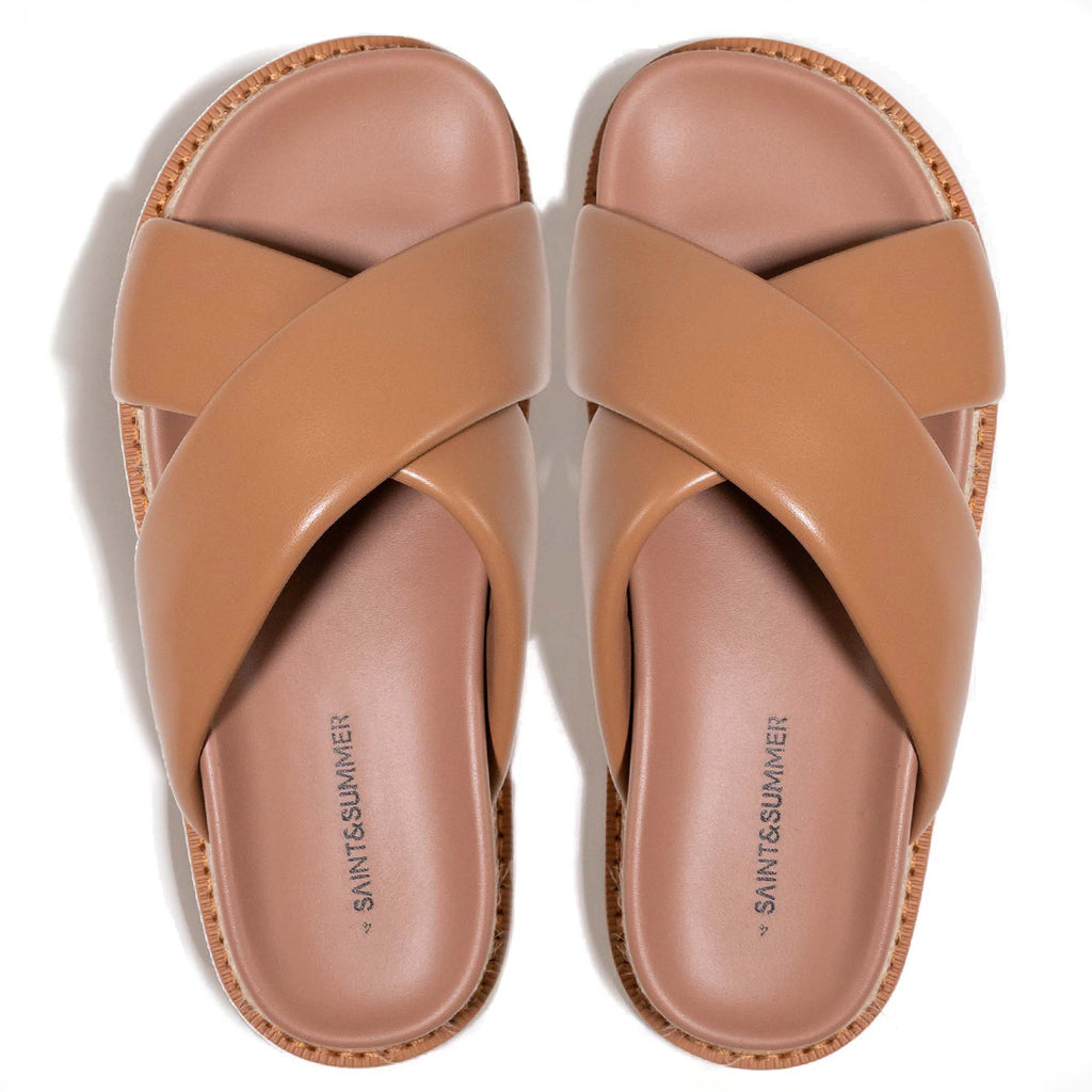 Saint & Summer - Venezia Padded Cross Over Mule Sandals Tan