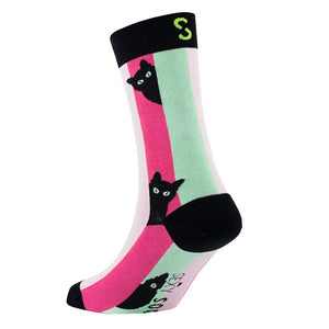 Sexy Socks - Curious Cat Printed Cotton Crew Socks Unisex
