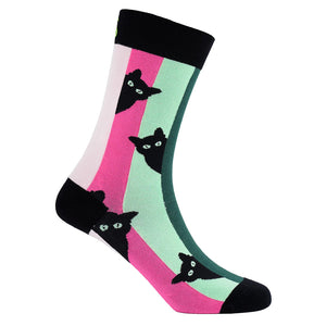 Sexy Socks - Curious Cat Printed Cotton Crew Socks Unisex