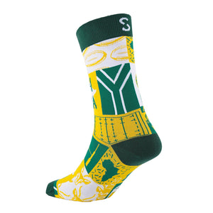 Sexy Socks - Green & Gold Printed Cotton Crew Socks Unisex