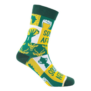 Sexy Socks - Green & Gold Printed Cotton Crew Socks Unisex