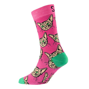 Sexy Socks - Pink Kitty Printed Cotton Crew Socks Unisex