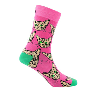 Sexy Socks - Pink Kitty Printed Cotton Crew Socks Unisex